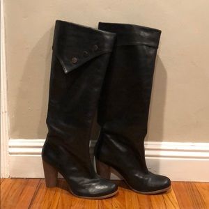 Tall black leather foldover boot by Modern Vintage